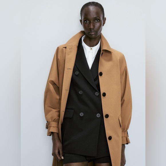 NWT Massimo Dutti Cotton and Linen Blend Trench Jacket in Camel size small - Picture 6 of 9